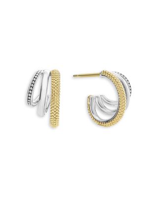 Two Tone Caviar Lux Three Ring Hoop Earrings