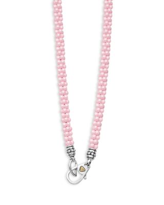 Sterling Silver Pink Caviar Ceramic Rope Necklace, 18"