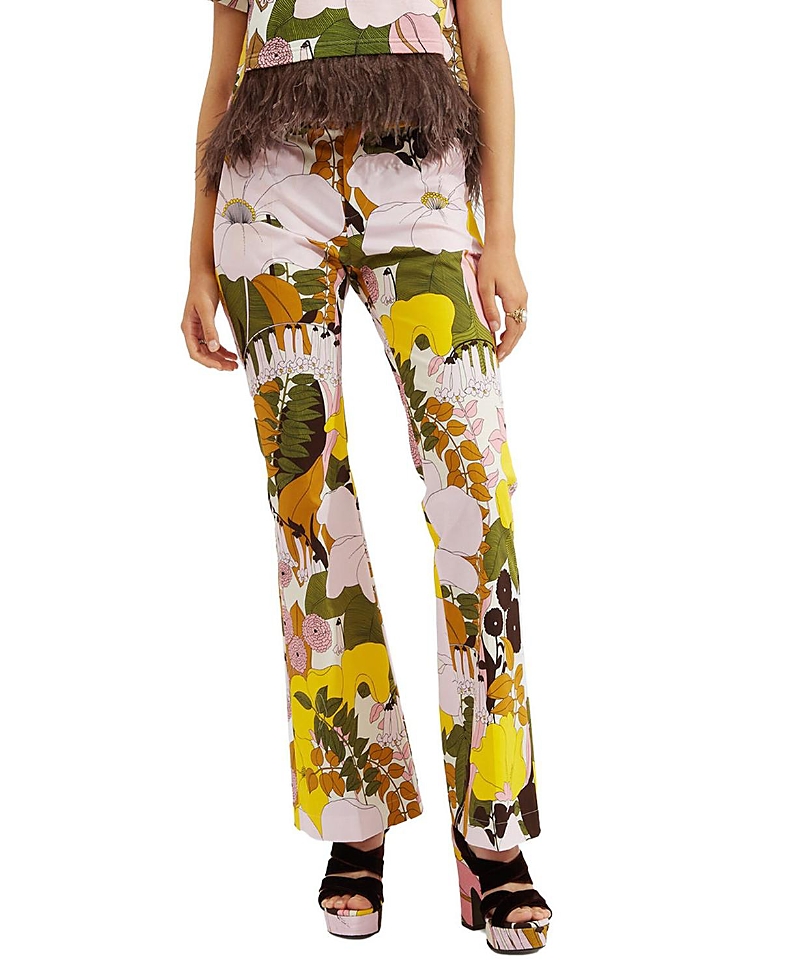 La Doublej Saturday Night Floral-print Flare-leg Pants In Big Flower Rose Pink