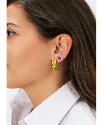 9K Yellow Gold &amp; Sterling Silver You&#39;re So Vine Amethyst Lime Green Hoop Earrings
