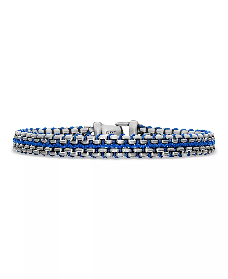 David Yurman Men's Woven Box Chain Bracelet in Sterling Silver with Black Nylon, 10mm