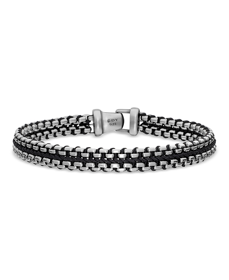 David Yurman Men's Woven Box Chain Bracelet in Sterling Silver with Black Nylon, 10mm