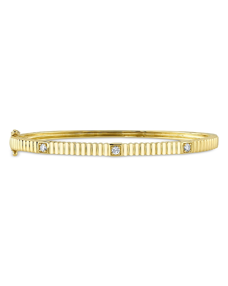Shy Creation 14k Gold Kate Diamond Ridged Bangle Bracelet In Gold