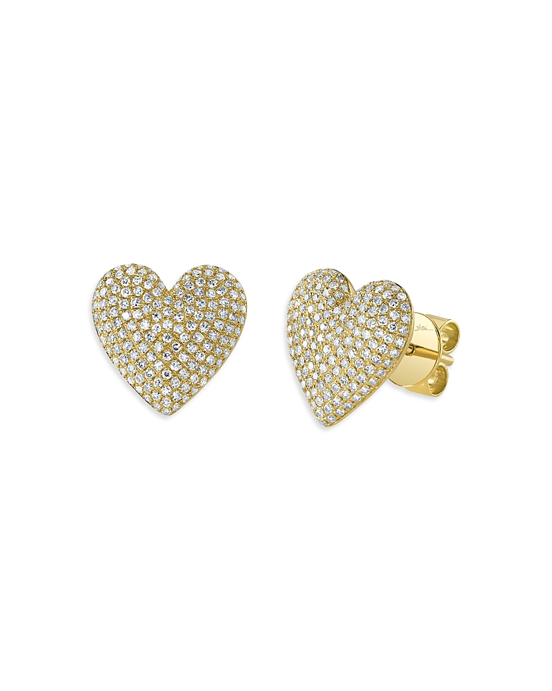 SHY CREATION 14K YELLOW GOLD KATE DIAMOND PAVE HEART STUD EARRINGS, 0.62 CT. T. W.