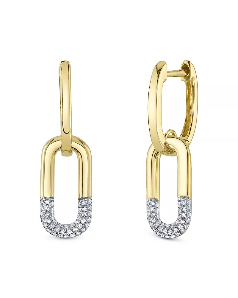 Shy Creation 14K Gold Kate Diamond Link Charm Hoop Earrings