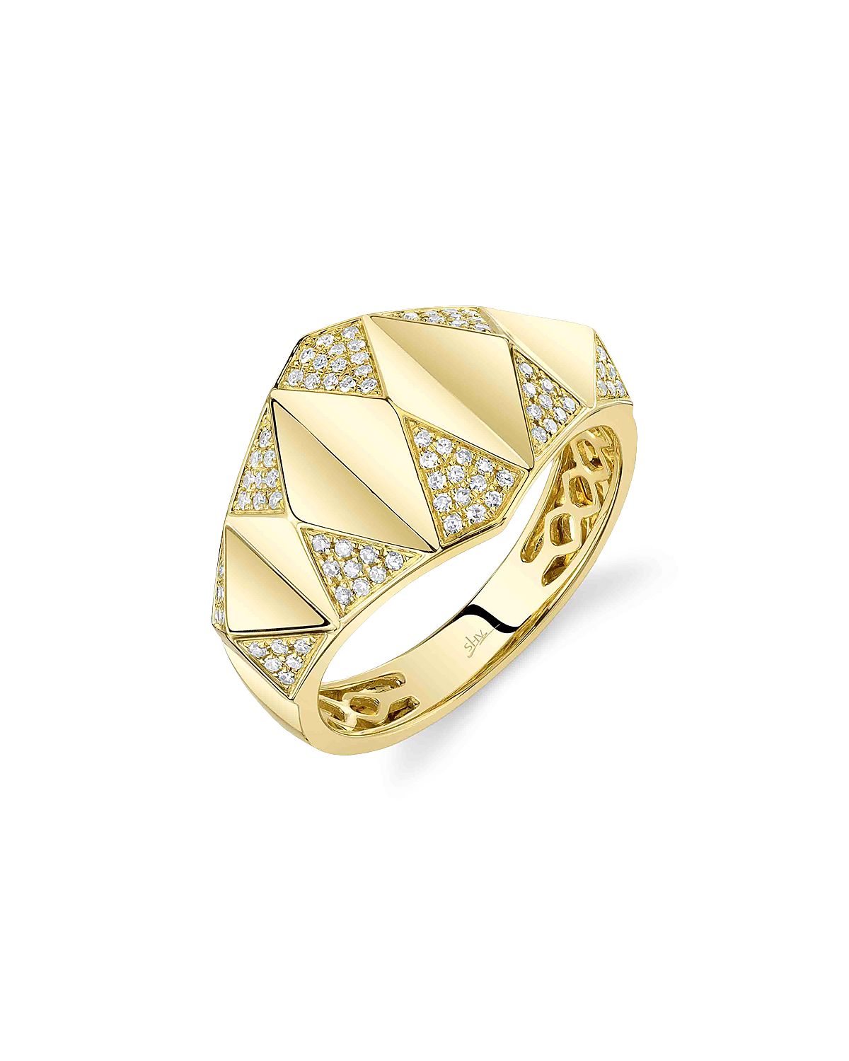 Shy Creation 14K Yellow Gold Kate Diamond Pyramid Geometric Cutout Ring, 0.20 tcw