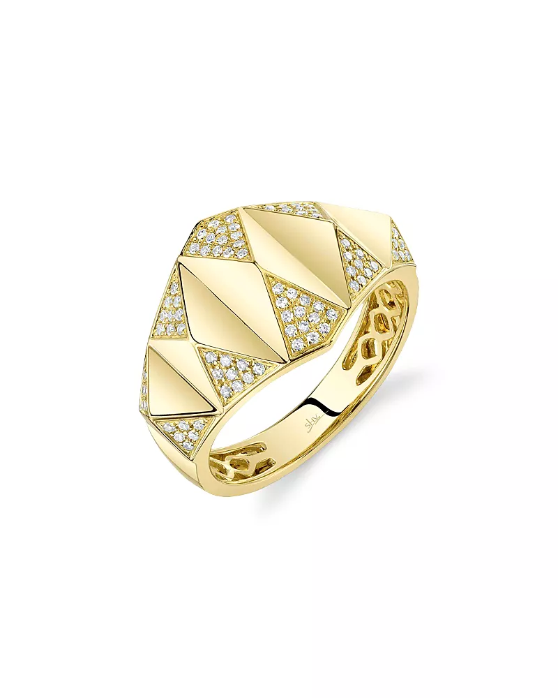 Shy Creation 14K Yellow Gold Kate Diamond Pyramid Geometric Cutout Ring, 0.20 tcw