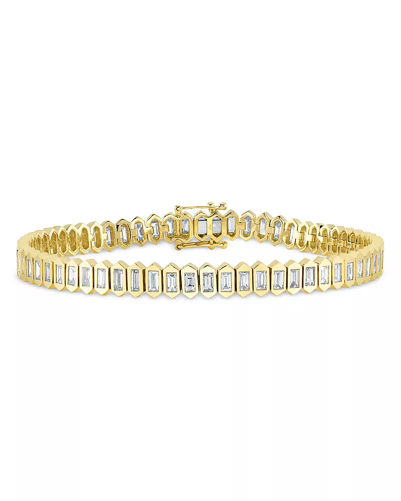 Shy Creation 14k Yellow Gold Bailey Diamond Baguette Tennis Bracelet
