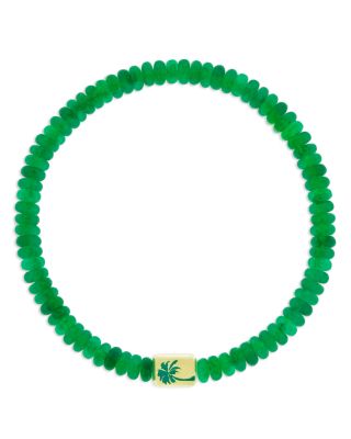 LUIS MORAIS - Men's 14K Yellow Gold Palm Tree Ingot Green Jade Bead Bracelet