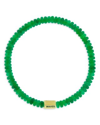 Men's 14K Yellow Gold Palm Tree Ingot Green Jade Bead Bracelet