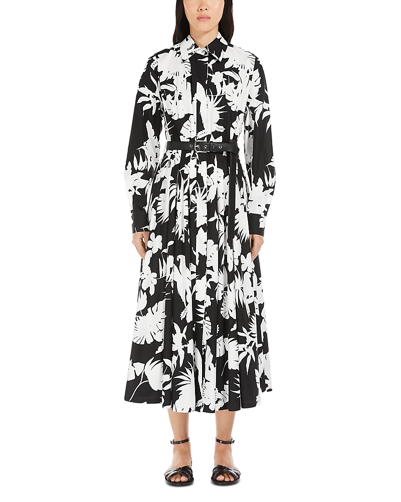 Shop Max Mara Ussel Printed Belted Long Sleeve Dress In Black