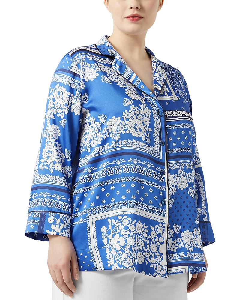 Marina Rinaldi Nectar Long Sleeve Satin Camp Shirt In Light Blue