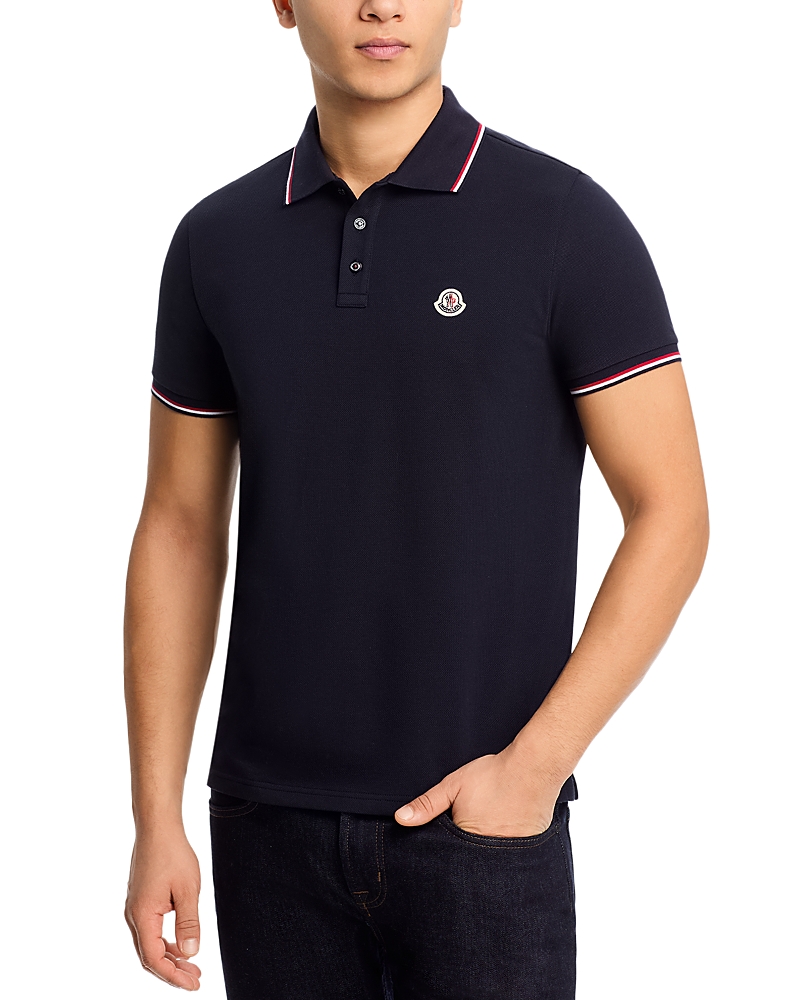 Moncler Cotton Polo Shirt With Logo In Blue