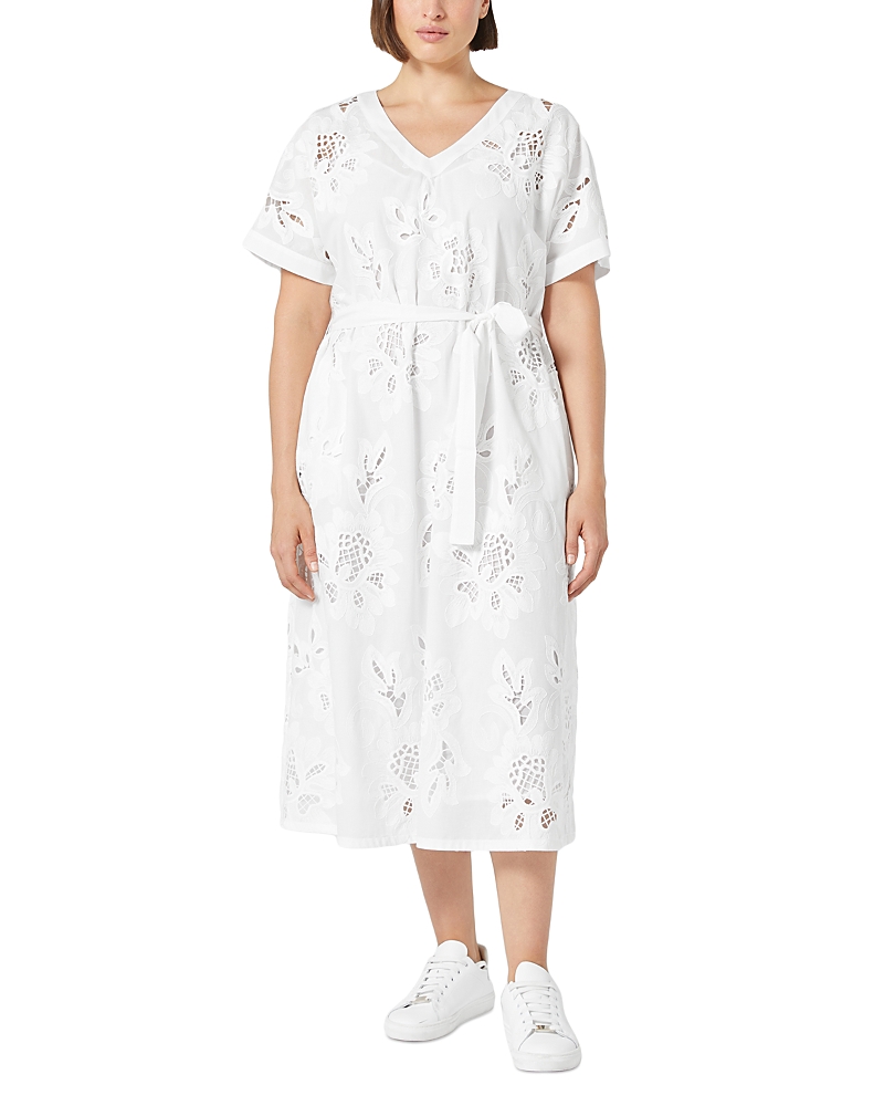 Shop Marina Rinaldi Voyage 2a Uscita Micaela Floral Embroidered Dress In Optical White