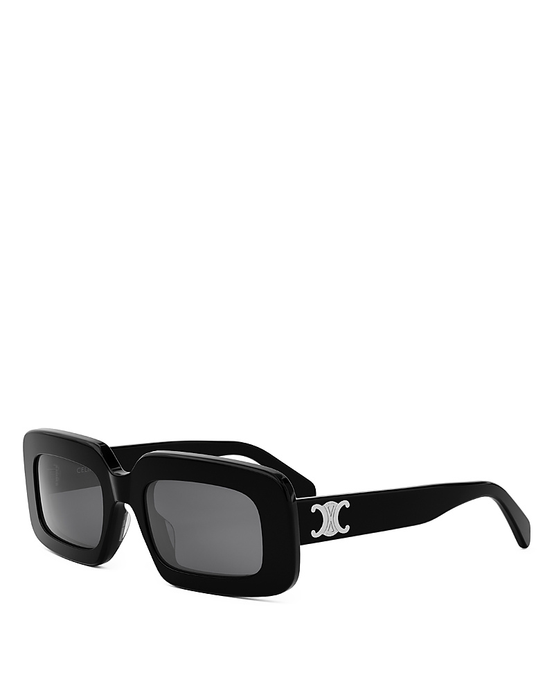 Celine Men's Triomphe Acetate Rectangle Sunglasses In Shiny Blacksmoke