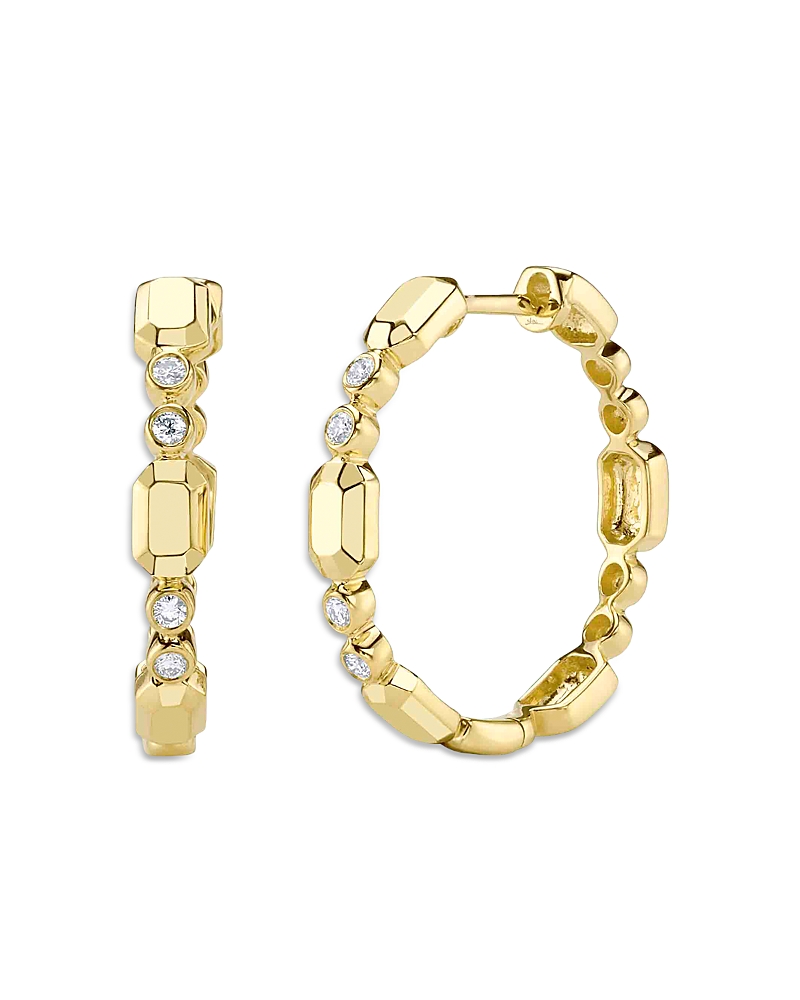 Shy Creation 14k Yellow Gold Bailey Diamond Bezel Geometric Small Hoop Earrings In Gold