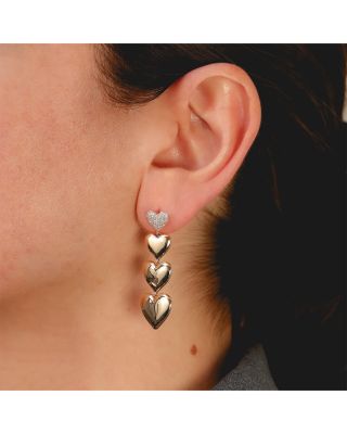 14K Yellow Gold Kate Diamond Pav&eacute; & Polished Graduated Heart Drop Earrings