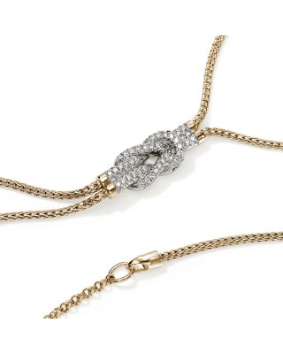 14K Yellow Gold Love Knot Diamond Lariat Necklace, 18-20"