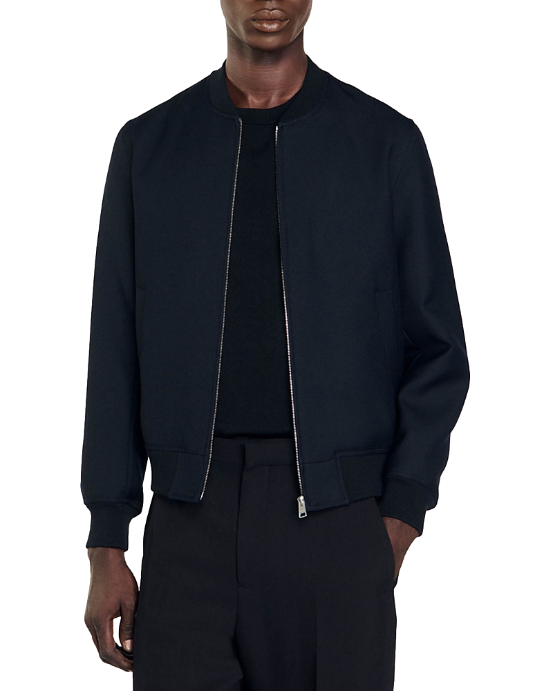 Sandro Zip-up Jacket In Navy Blue