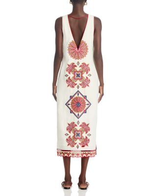 Marys Tiles Off White Richilieu Sleeveless Midi Dress