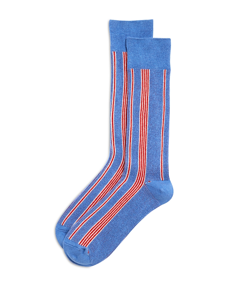 Guest In Residence Striped Crew Socks In French Blue Cream