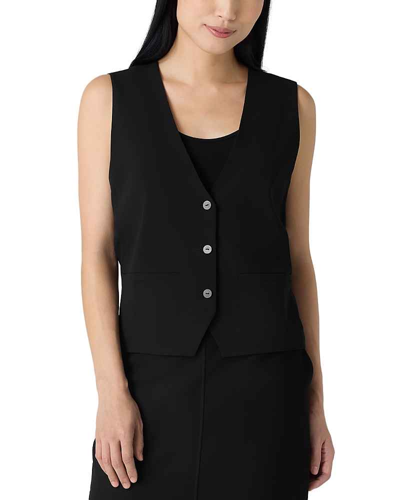 Eileen Fisher Silk Georgette Crepe Vest In Black