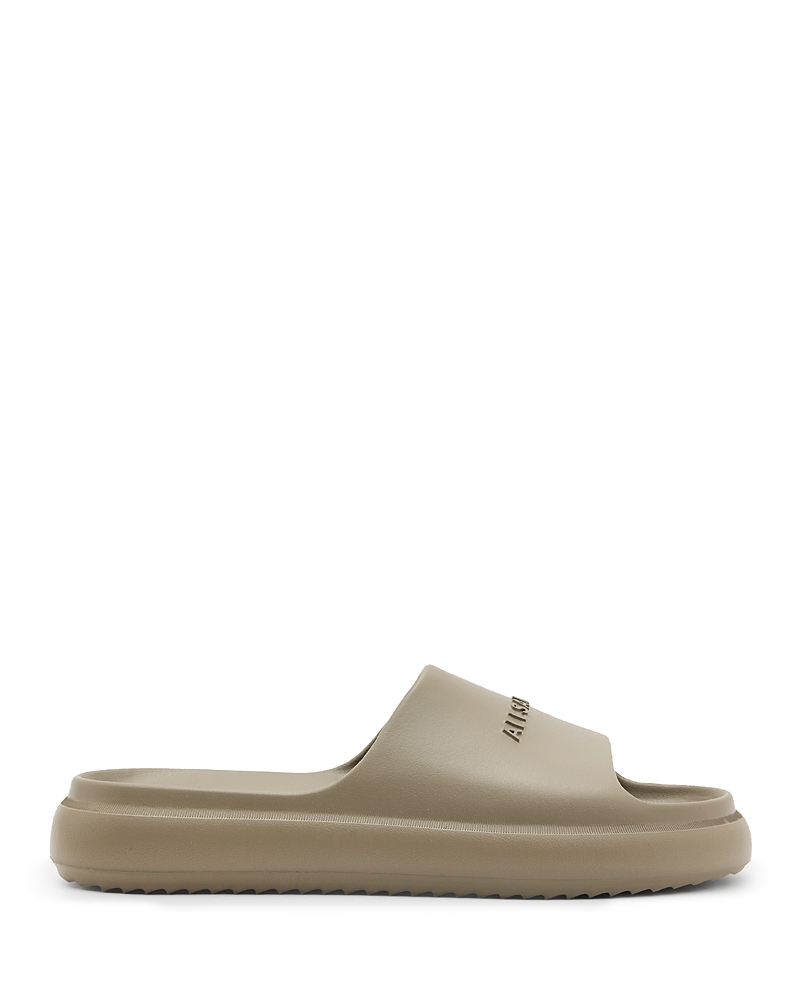 Allsaints Dune Slip On Logo Slides In Stone Grey