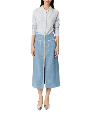 Sequin Tweed Midi Skirt