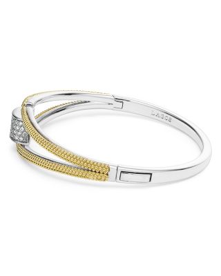 18K Yellow Gold & Sterling Silver Caviar Lux Clip Diamond Pav&eacute; Bangle Bracelet - Exclusive