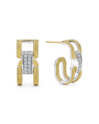 18K Yellow Gold & Sterling Silver Caviar Lux Clip Diamond Pav&eacute; Hoop Earrings - Exclusive 