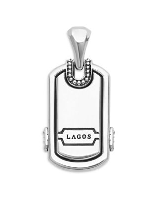 Men's Sterling Silver Anthem Onyx Dog Tag Amulet Pendant - Exclusive 