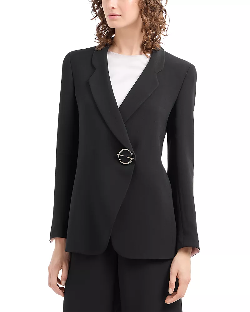 Emporio Armani Front Metal Closure Crepe Cady Blazer