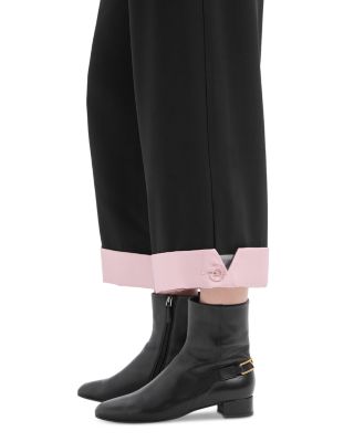Cropped Trousers with Folded Over Cuffs in Pink Satin