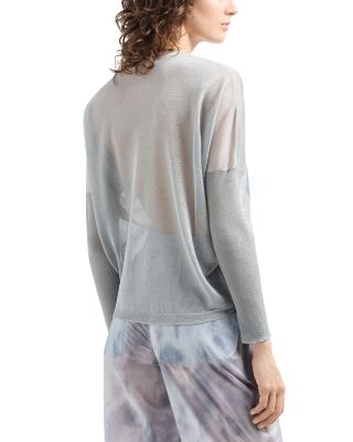 Semi Sheer Lurex Sweater with Floral Digital Print 