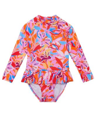 Snapper Rock - Girls' Blooming Sunset Sustainable Long Sleeve Skirt Surf Suit - Little Kid