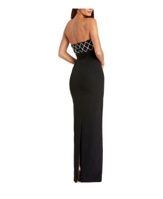 Strapless Crepe Embellished Bustier Gown with Bow