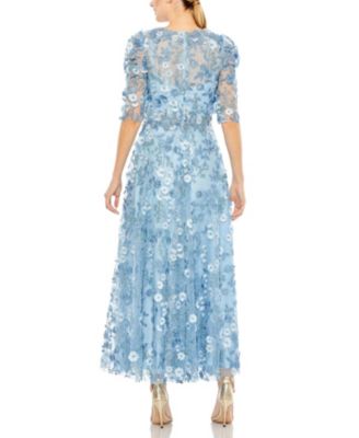 Applique High Neck Puff Sleeve A Line Dress