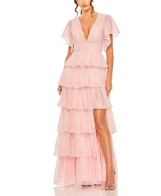 Mac Duggal - Flutter Sleeve Ruffle Tiered Gown