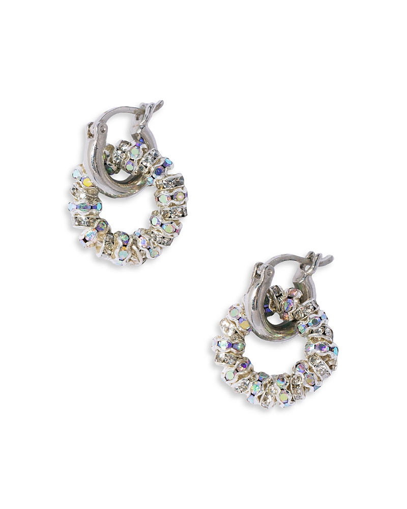 Pearl Octopuss.y Pearl Octopuss. Y Tiny Creoles Crystal Circle Charm Hoop Earrings In Silver