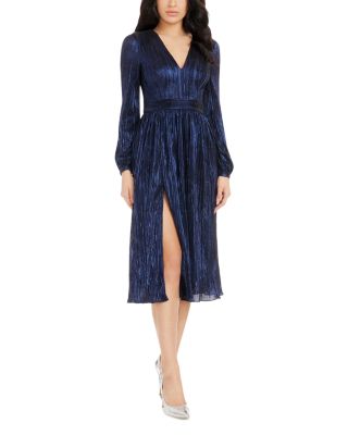Holly Long Sleeve Metallic Pliss&eacute; Dress