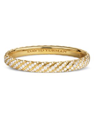 Sculpted Cable Bangle Bracelet in 18K Yellow Gold with Diamonds, 8mm