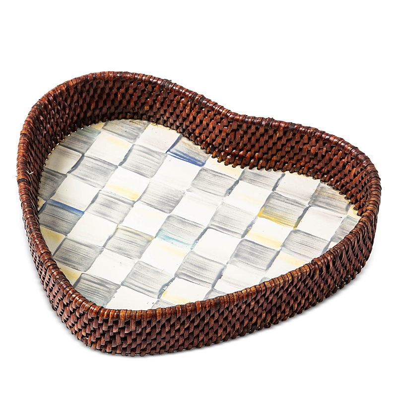 Mackenzie-childs Sterling Check Rattan & Enamel Heart Tray