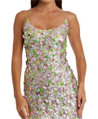 Sleeveless Floral Paulette Embellished Mesh Gown