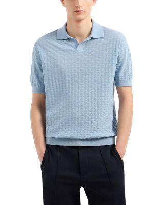 Emporio Armani - Short Sleeved Knitted Wool Basketweave Pullover Polo Sweater