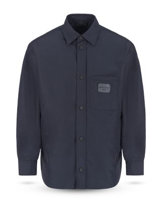 Padded Regular Fit Button Down Shirt With Leather Logo Patch 