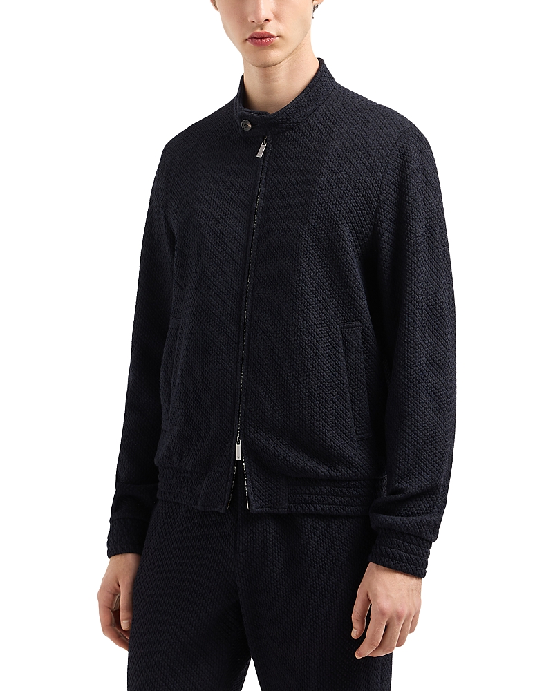 Emporio Armani Regular Fit Jacquard Bomber Jacket In Dark Navy