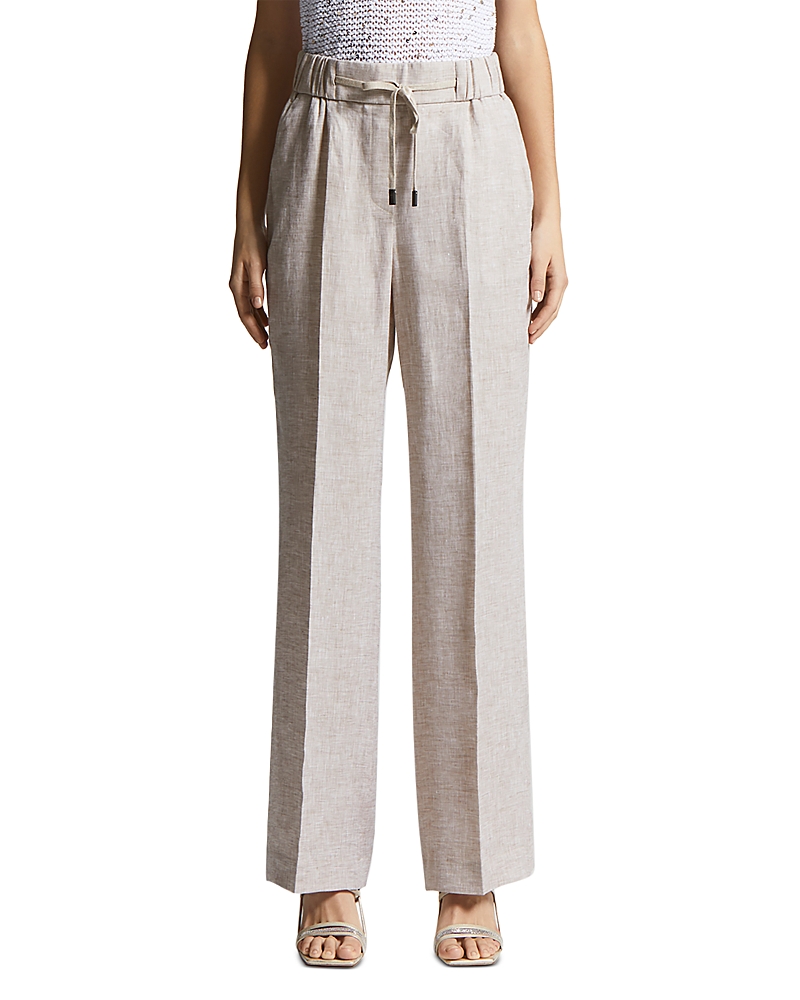 Peserico Palazzo Linen Pants In Cappuccino