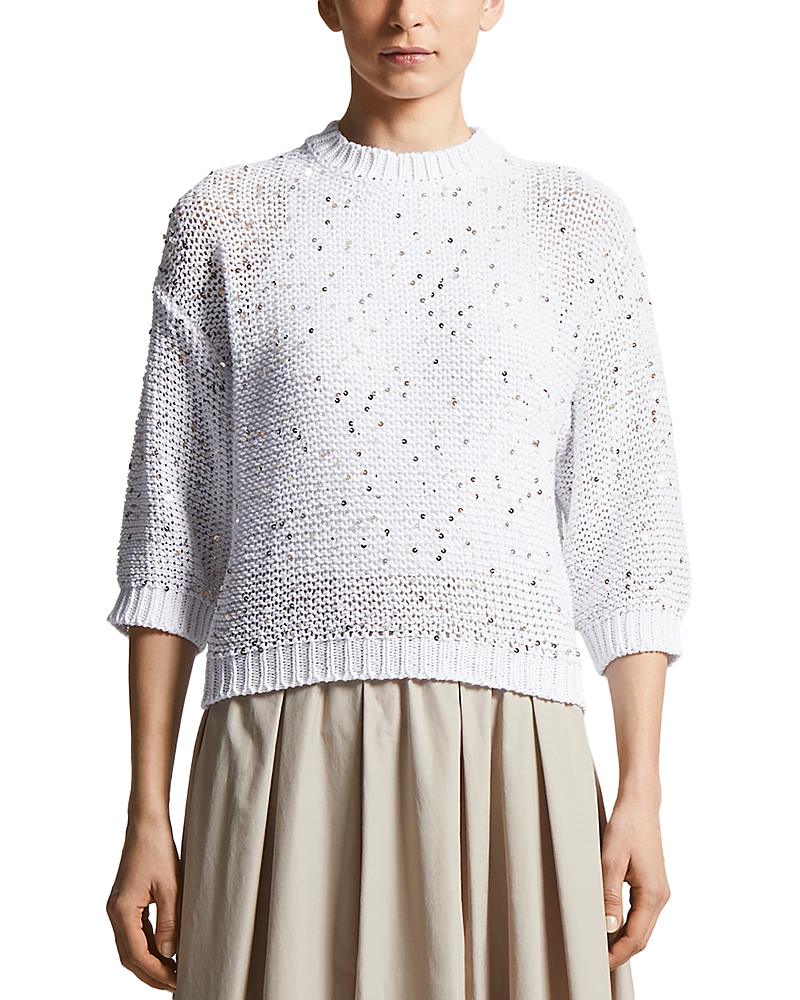 Peserico Sequined Sweater In Pure White