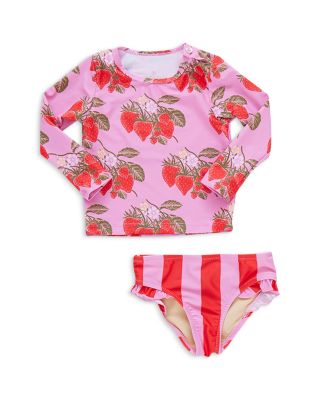 Pink Chicken - Girls' Print Long Sleeved Rash Guard Two Piece Swimsuit - Baby