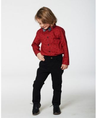  Printed Reindeer Poplin Shirt with Bow Tie - Baby